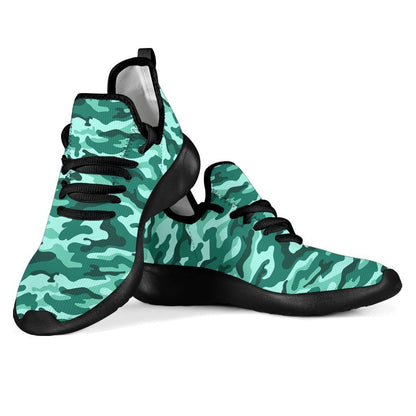 Teal Camouflage Print Mesh Knit Shoes GearFrost