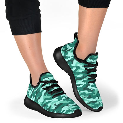 Teal Camouflage Print Mesh Knit Shoes GearFrost