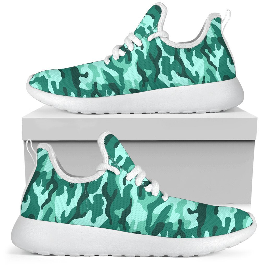 Teal Camouflage Print Mesh Knit Shoes GearFrost