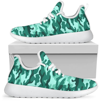 Teal Camouflage Print Mesh Knit Shoes GearFrost