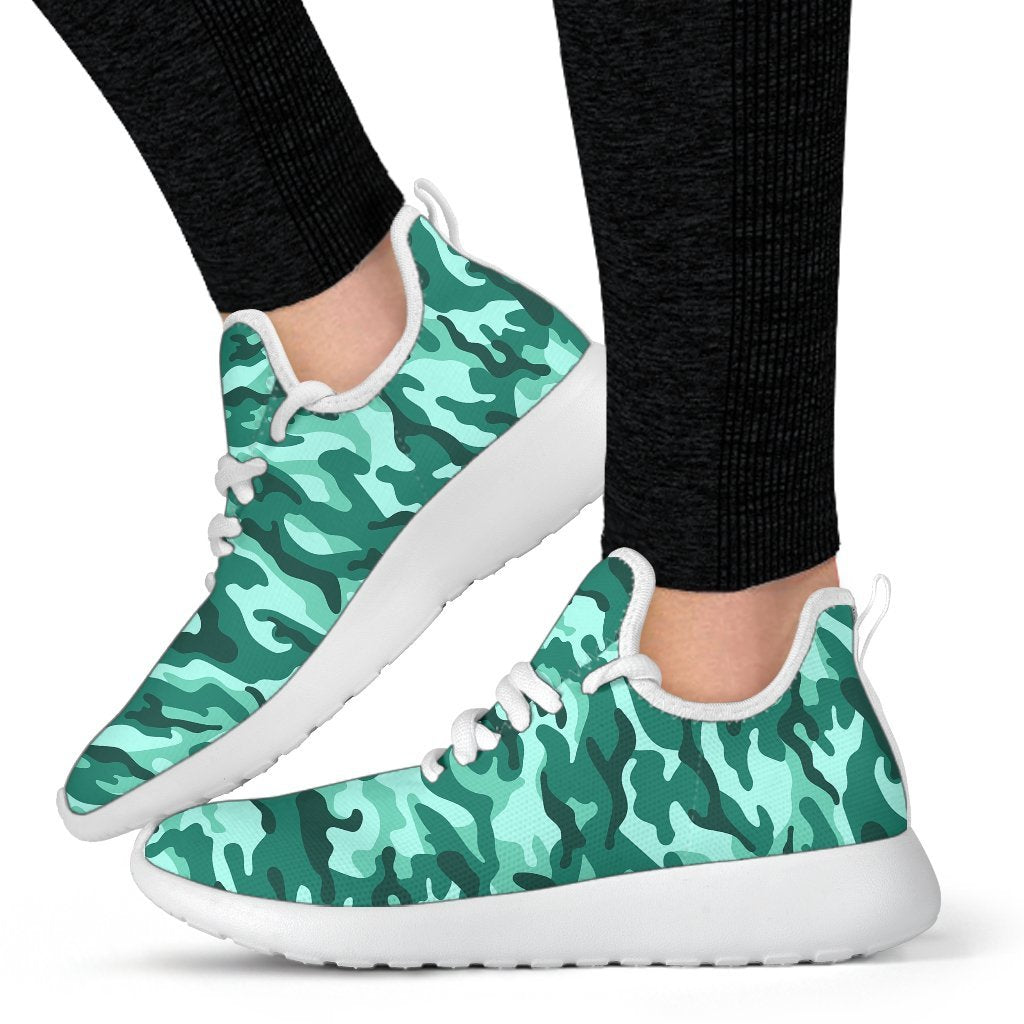 Teal Camouflage Print Mesh Knit Shoes GearFrost