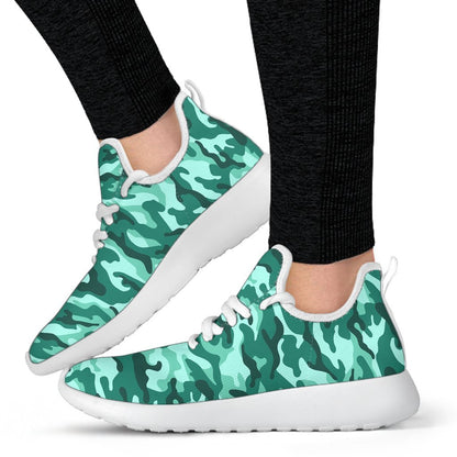 Teal Camouflage Print Mesh Knit Shoes GearFrost