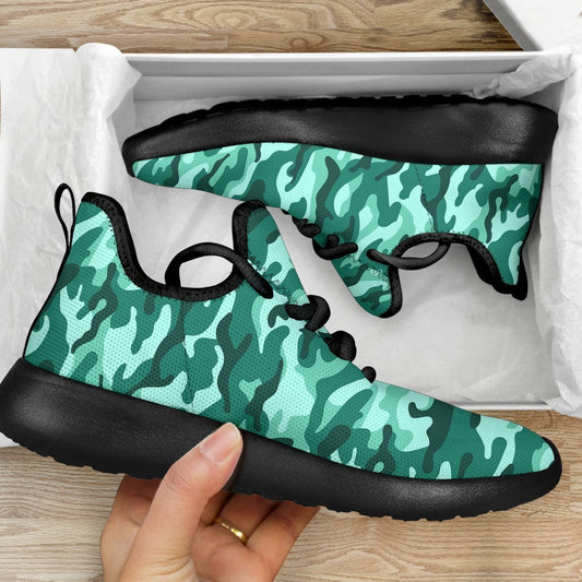 Teal Camouflage Print Mesh Knit Shoes GearFrost