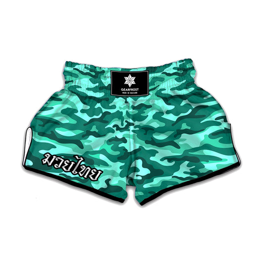 Teal Camouflage Print Muay Thai Boxing Shorts