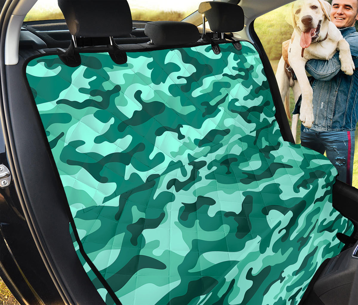 Teal Camouflage Print Pet Car Back Seat Cover