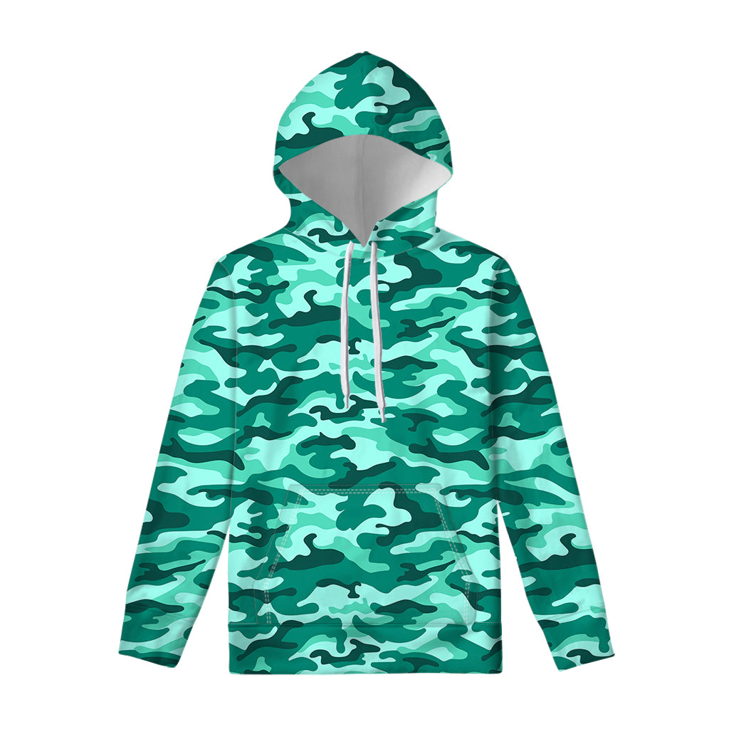 Teal Camouflage Print Pullover Hoodie