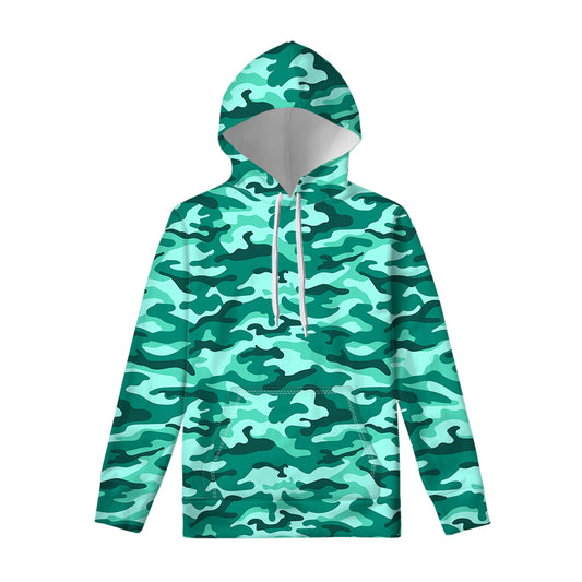 Teal Camouflage Print Pullover Hoodie