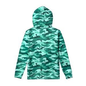 Teal Camouflage Print Pullover Hoodie