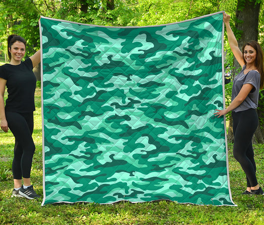 Teal Camouflage Print Quilt