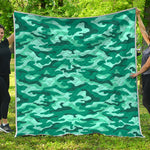 Teal Camouflage Print Quilt