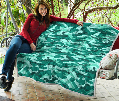 Teal Camouflage Print Quilt