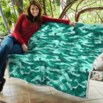 Teal Camouflage Print Quilt