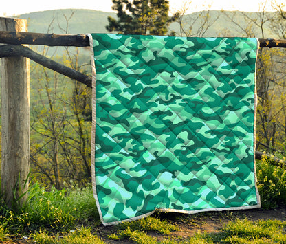 Teal Camouflage Print Quilt