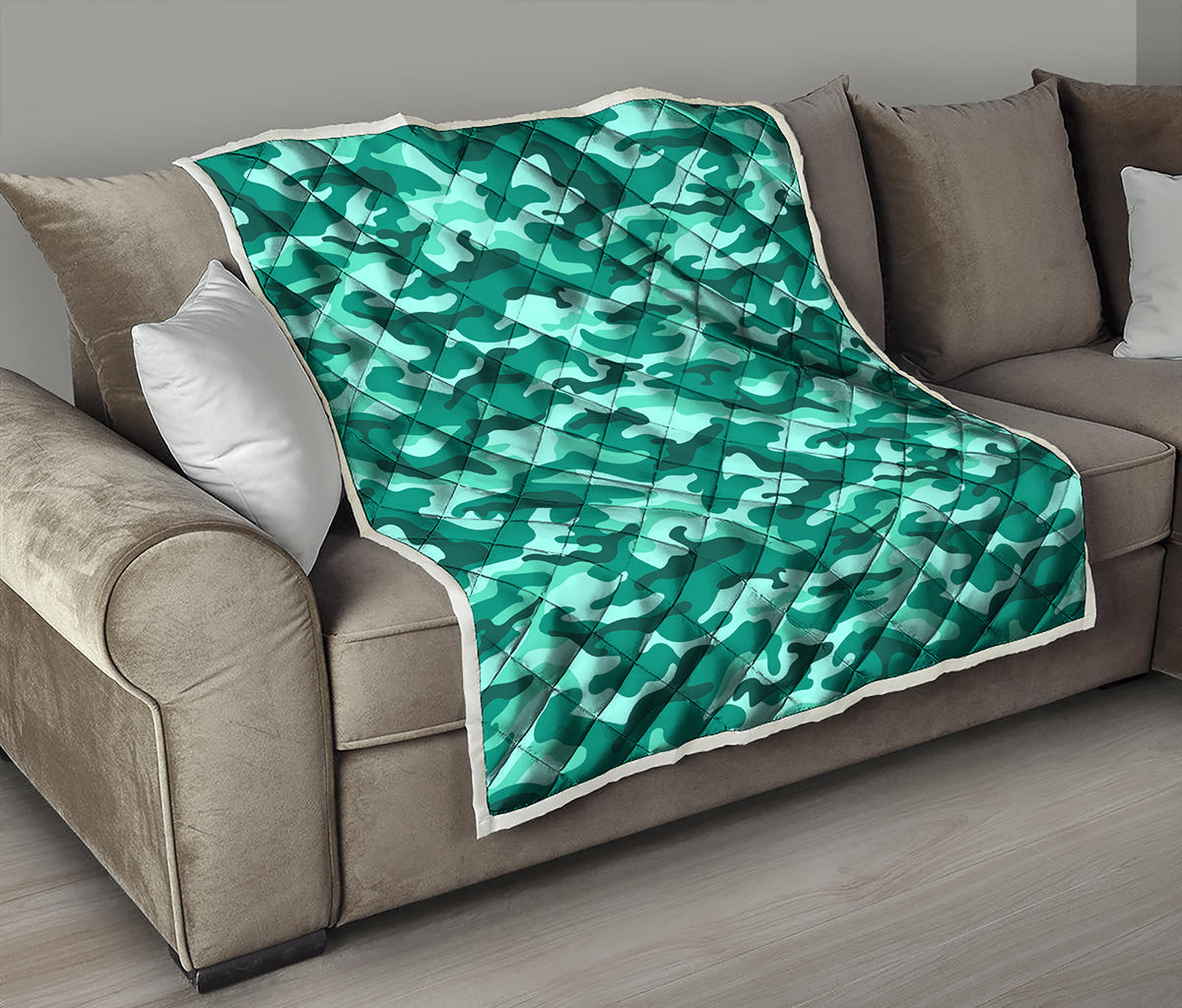 Teal Camouflage Print Quilt