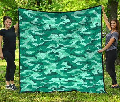 Teal Camouflage Print Quilt