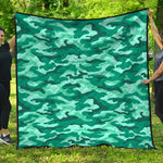 Teal Camouflage Print Quilt
