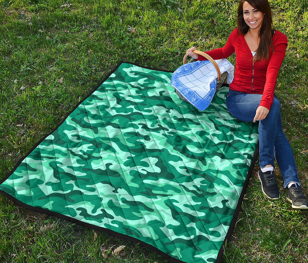 Teal Camouflage Print Quilt