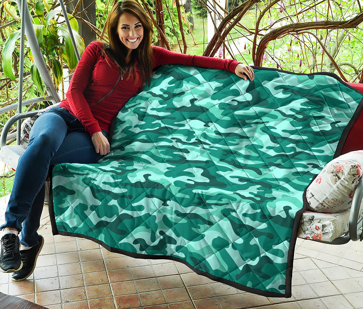 Teal Camouflage Print Quilt