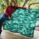 Teal Camouflage Print Quilt