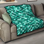 Teal Camouflage Print Quilt
