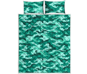 Teal Camouflage Print Quilt Bed Set