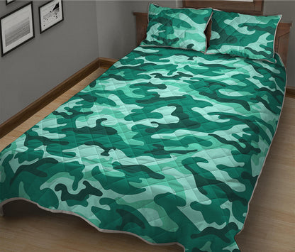 Teal Camouflage Print Quilt Bed Set