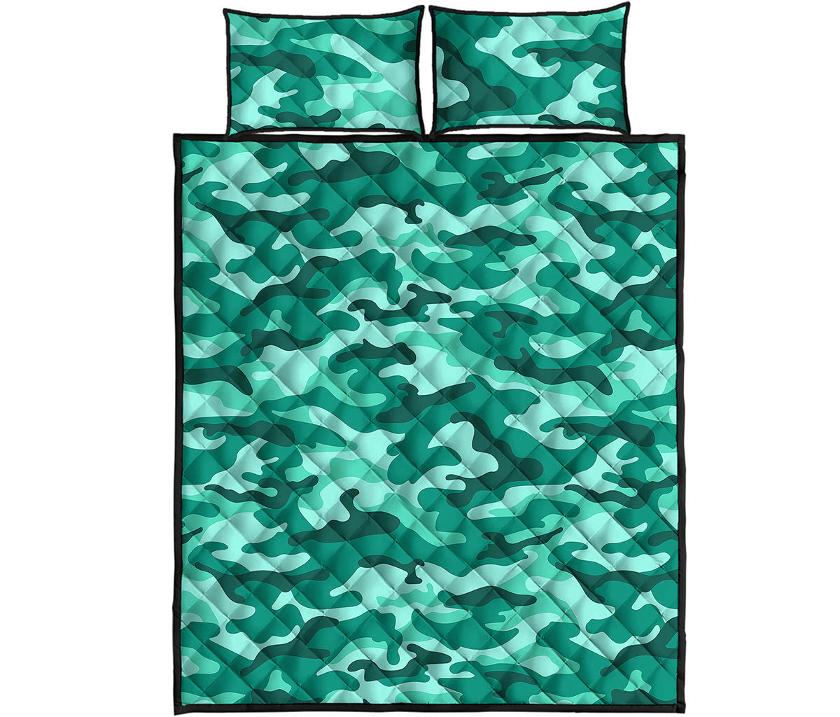 Teal Camouflage Print Quilt Bed Set
