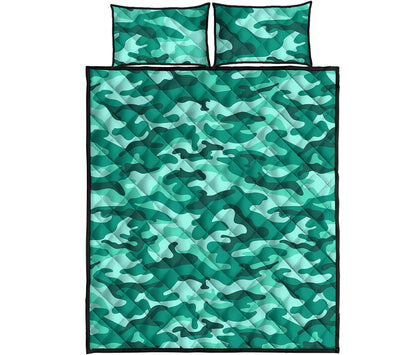 Teal Camouflage Print Quilt Bed Set