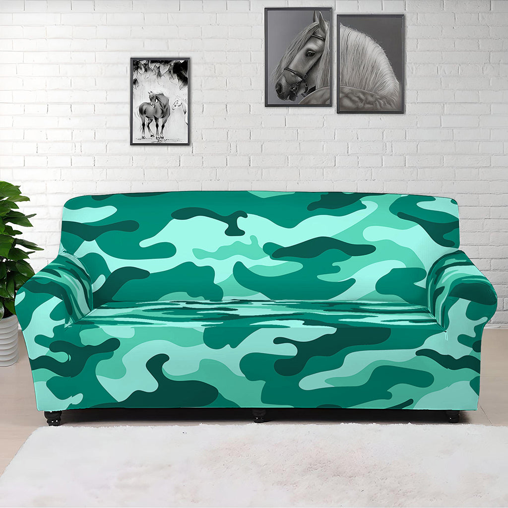 Teal Camouflage Print Sofa Cover