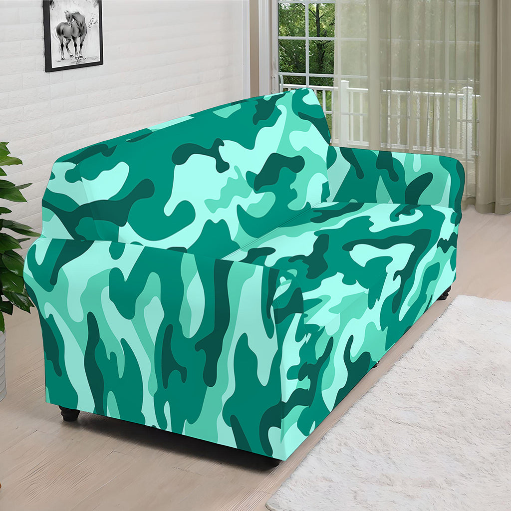 Teal Camouflage Print Sofa Cover