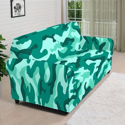 Teal Camouflage Print Sofa Cover