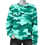 Teal Camouflage Print Women's Crewneck Sweatshirt GearFrost