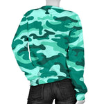 Teal Camouflage Print Women's Crewneck Sweatshirt GearFrost