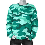 Teal Camouflage Print Women's Crewneck Sweatshirt GearFrost
