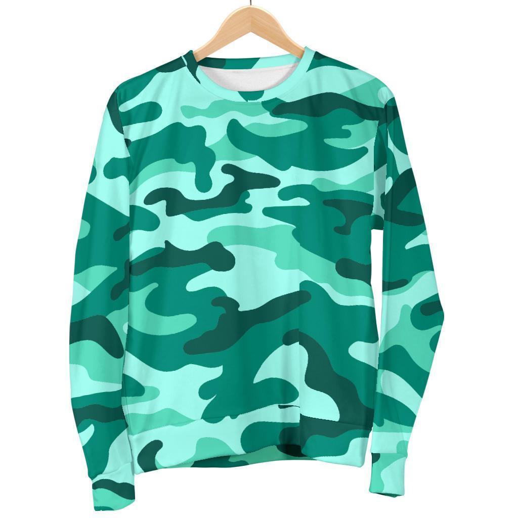 Teal Camouflage Print Women's Crewneck Sweatshirt GearFrost