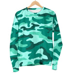 Teal Camouflage Print Women's Crewneck Sweatshirt GearFrost
