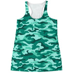 Teal Camouflage Print Women's Racerback Tank Top