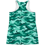 Teal Camouflage Print Women's Racerback Tank Top