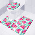 Teal Chevron Watermelon Pattern Print 3 Piece Bath Mat Set