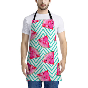 Teal Chevron Watermelon Pattern Print Apron