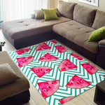 Teal Chevron Watermelon Pattern Print Area Rug GearFrost