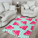 Teal Chevron Watermelon Pattern Print Area Rug GearFrost