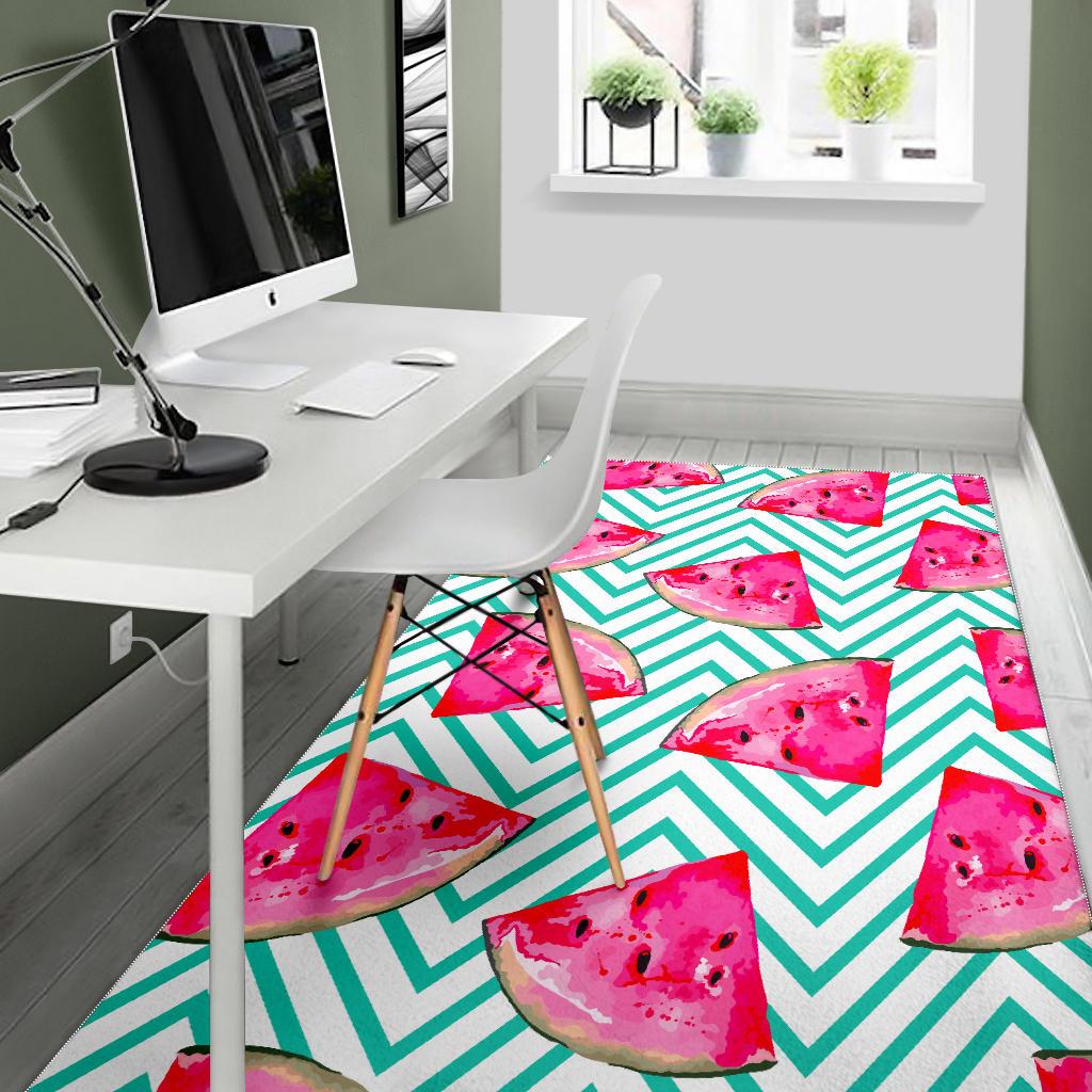 Teal Chevron Watermelon Pattern Print Area Rug GearFrost