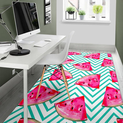 Teal Chevron Watermelon Pattern Print Area Rug GearFrost