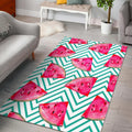 Teal Chevron Watermelon Pattern Print Floor Mat