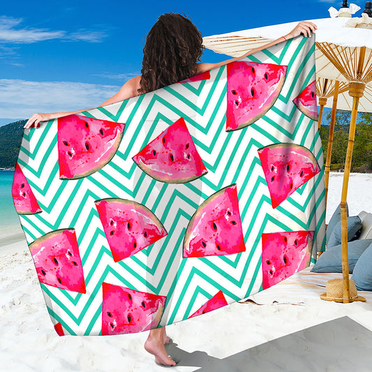 Teal Chevron Watermelon Pattern Print Beach Sarong Wrap