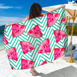 Teal Chevron Watermelon Pattern Print Beach Sarong Wrap