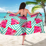 Teal Chevron Watermelon Pattern Print Beach Sarong Wrap