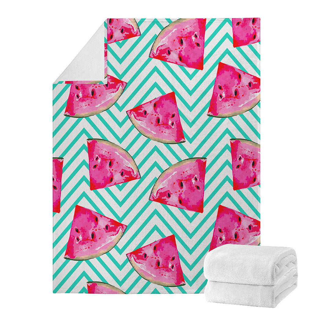 Teal Chevron Watermelon Pattern Print Blanket
