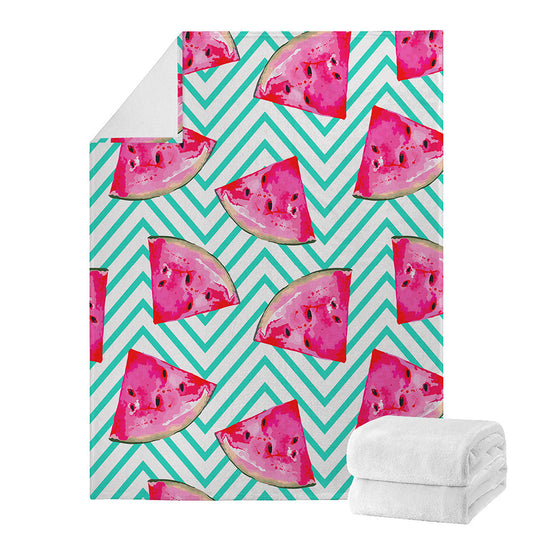 Teal Chevron Watermelon Pattern Print Blanket